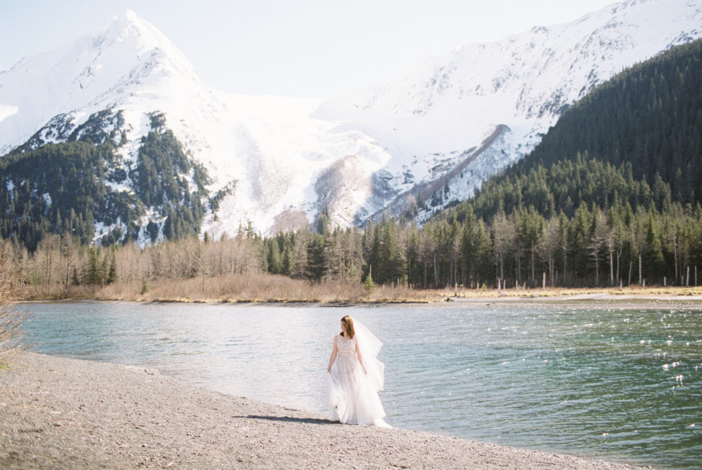 Elope in Alaska with Outland Events, a bride by Portage Valley